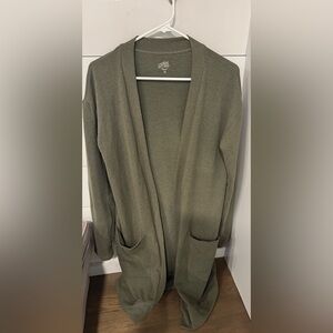 Tickled Pink Olive Green Open Front Women's Sweater